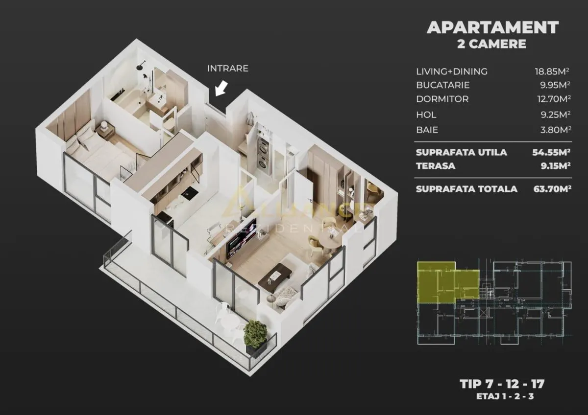 Apartament cu 2 camere, decomandat- 62 MP - - foto 6