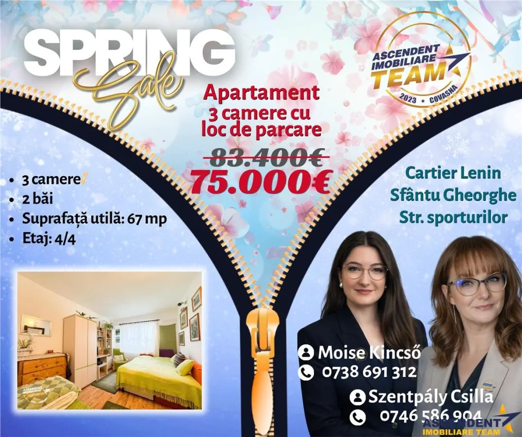 FILM&TUR 3D!! Apartament cu 3 camere luminos, loc parcare, zona Lenin, Sfantu Gheorghe - foto 1
