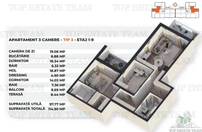 3-Bedroom Apartment, Floors 1-9, Antiaeriana Area - foto 2