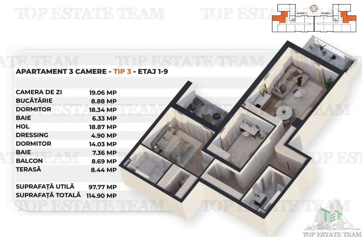 3-Bedroom Apartment, Floors 1-9, Antiaeriana Area - foto 2
